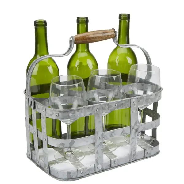 Mind Reader Rustic Galvanized Metal Farmhouse 6 Bottle Carrier