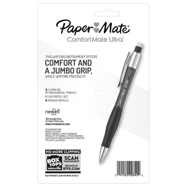 3pk #2 Mechanical Pencils with Lead/Eraser Refill Comfortmate Ultra .7mm Multicolor - PaperMate