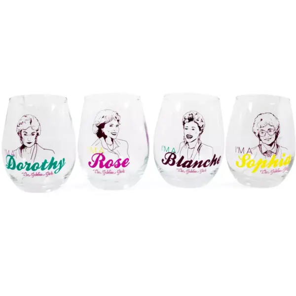 Silver Buffalo The Golden Girls Stemless Wine Glass Collectible Set of 4 | Each Holds 20 Ounces