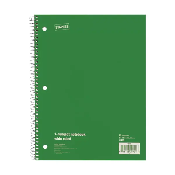 Staples 1 Subject Notebook 8" x 10-1/2" 72 pack 11667CT