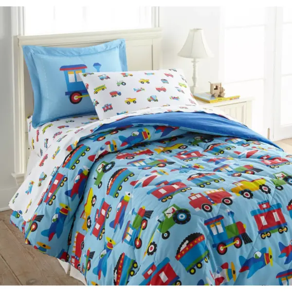 Twin Trains with Planes and Trucks 100% Cotton Sheet Set - WildKin