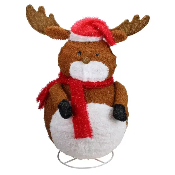 Penn 24" Pre-Lit White and Brown 3D Chenille Reindeer Outdoor Christmas Yard Decor