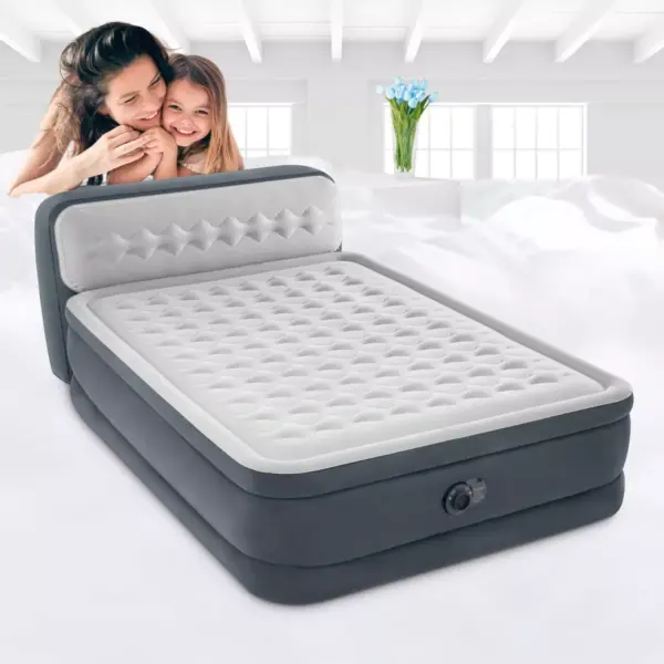 Intex Dura-Beam Series Headboard Queen Air Mattress with Electric Pump - Gray