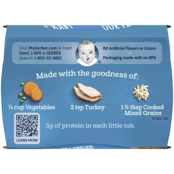 Gerber Sitter 2nd Foods Turkey & Rice Baby Meals Tubs - 2ct/4oz Each