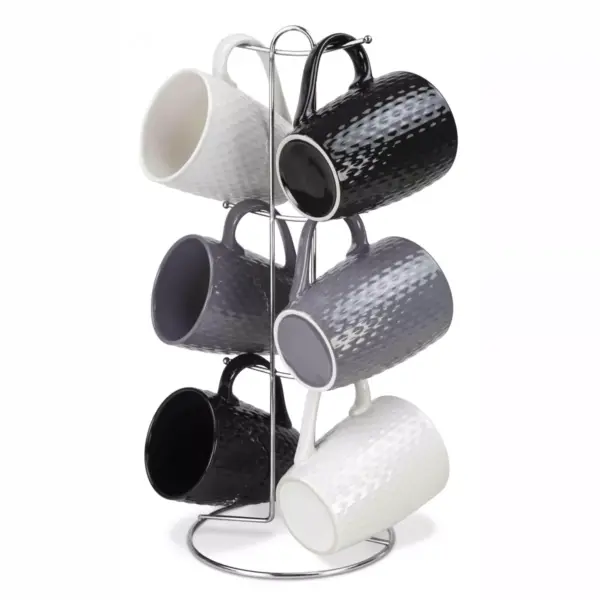 Home Basics 6 Piece Crochet Mug Set with Stand, Multi-Color