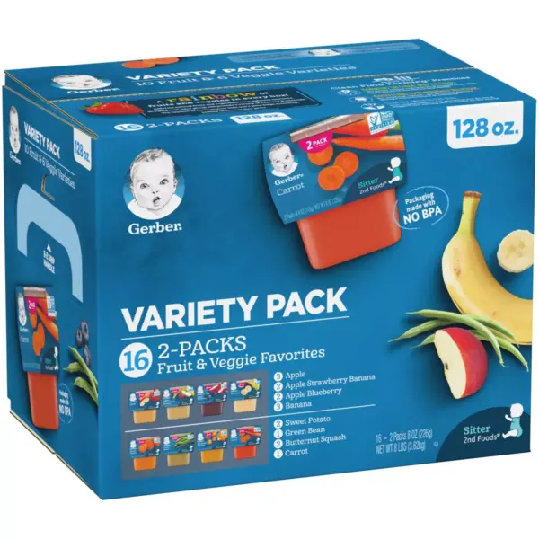 Gerber Sitter 2nd Foods 16pk Fruit & Veggie Baby Food Variety Pack - 128oz