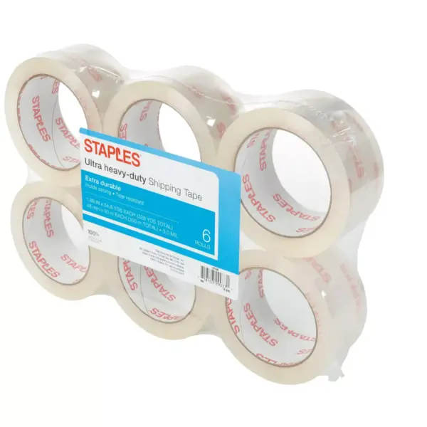 Staples Ultra Heavy Duty Shipping Tape 1.88" x 54.6 Yds Clear 6/Rolls 815042