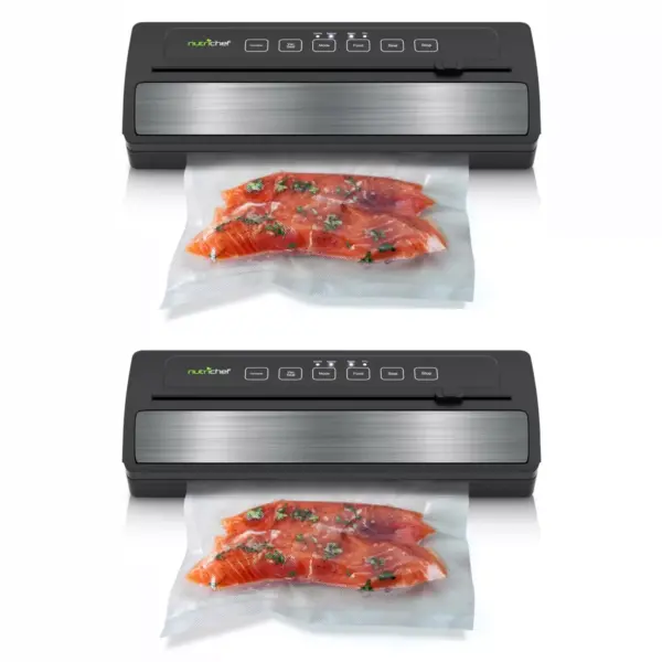 NutriChef PKVS25BK Kitchen Pro Food Electric Vacuum Sealer Preserver System with Environmentally Friendly Polyamide Sealing Bags Included (2 Pack)