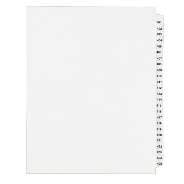 Avery-Style Legal Exhibit Side Tab Divider Title: 401-425 Letter White 01346