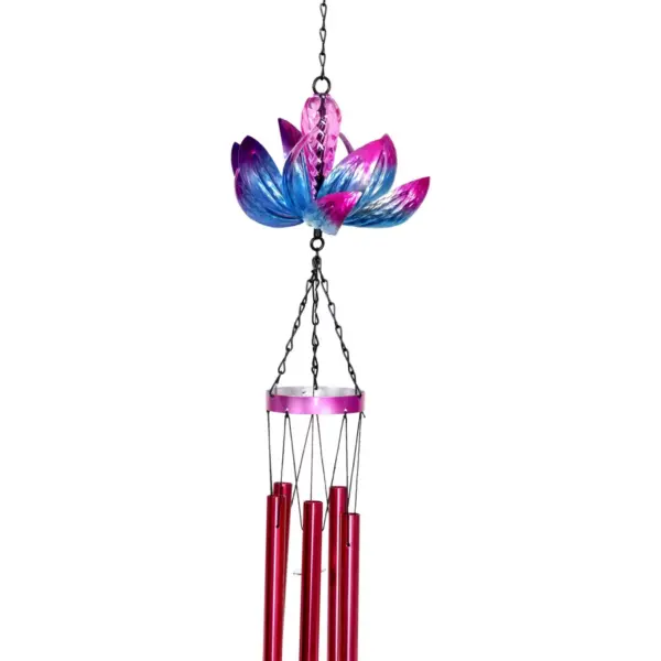 38.98" Metal Spinning Lotus Wind Chime Purple/Pink - Exhart