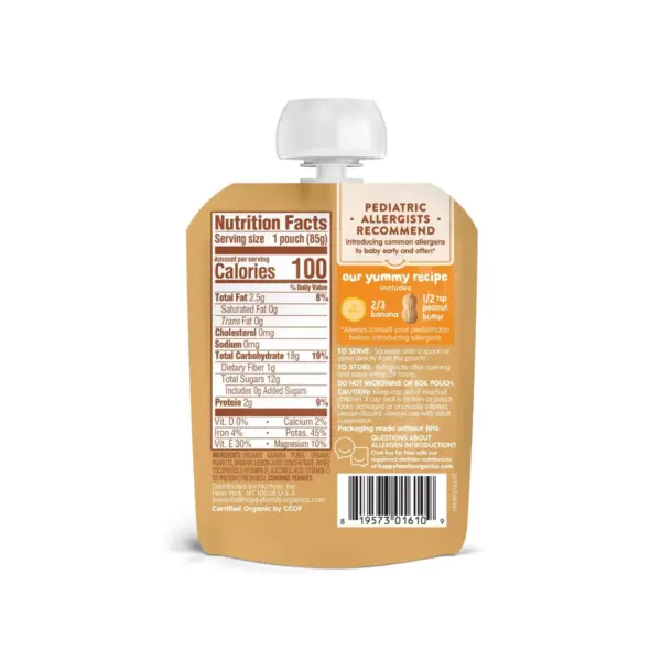 HappyBaby Nutty Blends Organic Banana & Peanut Butter Baby Food Pouch - 3oz