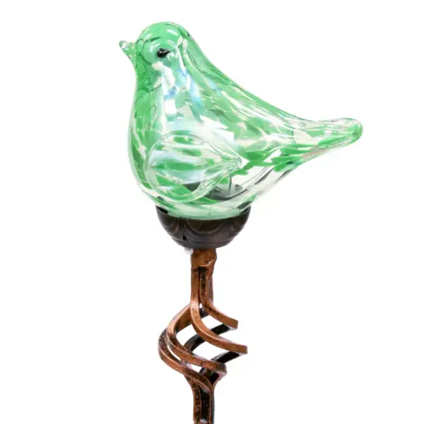 31" Resin Solar Pearlized Glass Bird Finial Garden Stake Green - Exhart