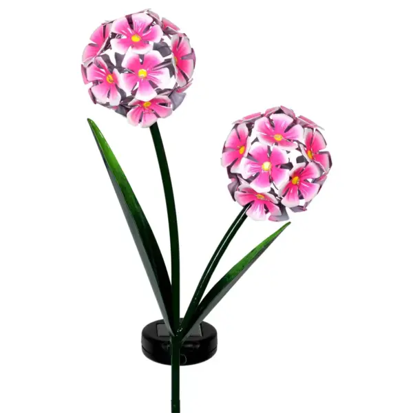 29.13" Metal Double Hydrangea Solar Stake Pink - Exhart