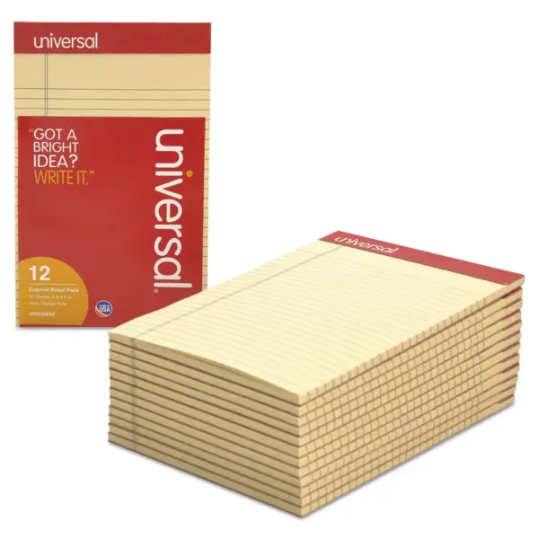 UNIVERSAL Colored Perforated Note Pads Narrow Rule 5 x 8 Ivory 50 Sheet Dozen 35852