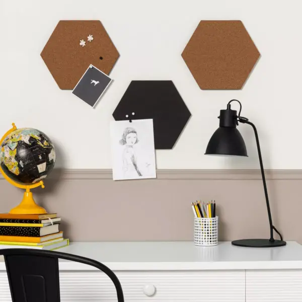 U Brands 3ct Hexagon Cork Bulletin Board Tiles