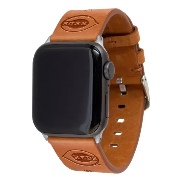 MLB Cincinnati Reds Apple Watch Compatible Leather Band 42/44mm - Tan