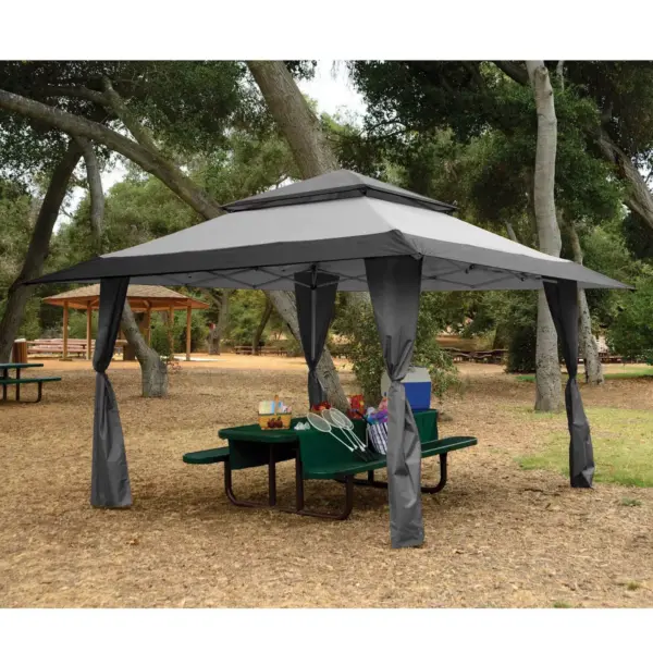 Z-Shade 13 x 13 Foot Instant Gazebo Canopy Outdoor Shelter with Bug Screen, Gray