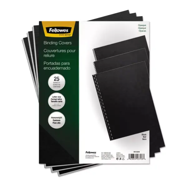 Fellowes Futura Binding System Covers Square Corners 11 x 8 1/2 Black 25/Pack 5224901