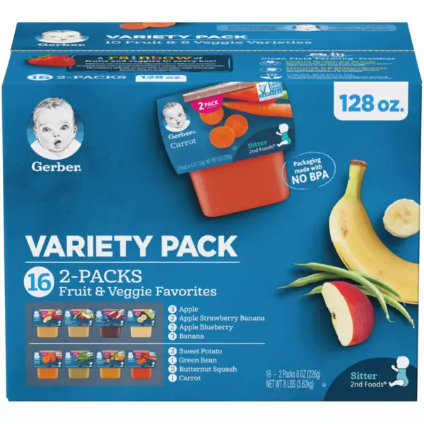 Gerber Sitter 2nd Foods 16pk Fruit & Veggie Baby Food Variety Pack - 128oz