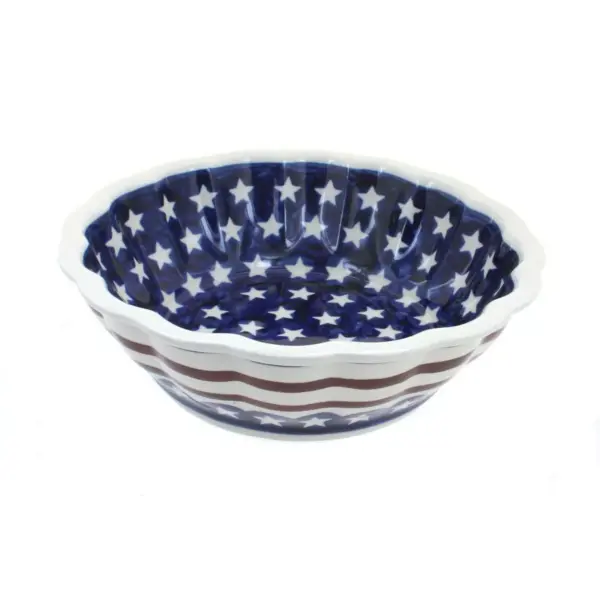 Blue Rose Polish Pottery Stars & Stripes Medium Scallop Bowl