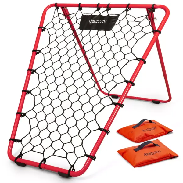 GoSports Basketball Rebounder with Adjustable Frame Indoor Outdoor Individual or Team Training Tool Folds Flat for Storage and Transport, Red