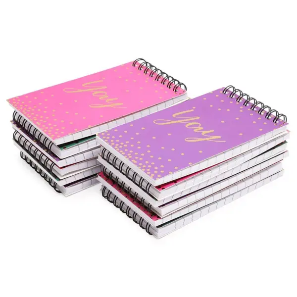 Paper Junkie 12-Pack Gold Foil Yay Confetti Spiral Lined Notebooks Journals (5.3 x 3 in, 50 Sheets, 3 Colors)