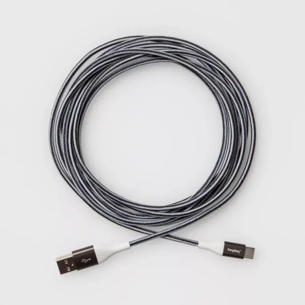 heyday™ 10' USB-C to USB-A Braided Cable - Black/White/Gunmetal