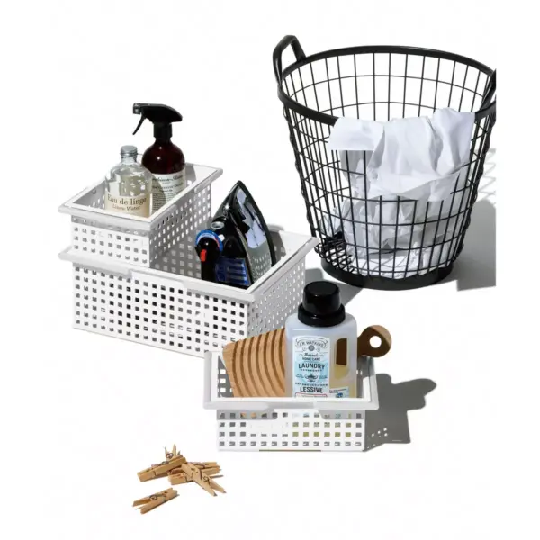 Like-It Versatile Stacking Plastic Home Bathroom Storage Solution Organizer Slotted Basket Tote, Gray (6 Pack)