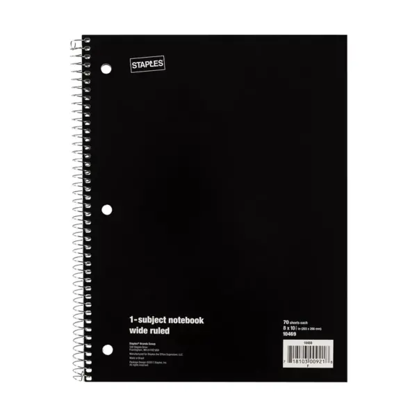 Staples 1 Subject Notebook 8" x 10-1/2" 72 pack 11667CT