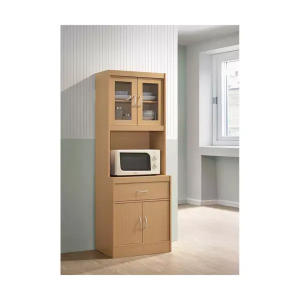 Hodedah Freestanding Kitchen Storage Cabinet w/ Open Space for Microwave, Beech