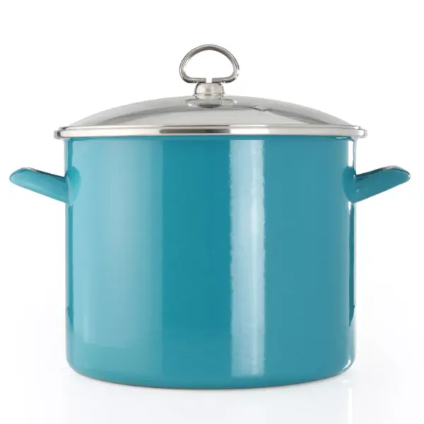 Chantal Sea Blue Enamel-on-Steel 8-Quart Stockpot with Glass Lid