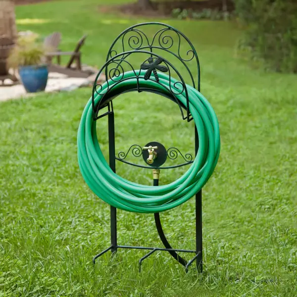 Liberty Garden 642-KD Outdoor Dragonfly Decorative Steel Lawn Backyard Hose Holder Stand for 125 Feet of 5/8 Inch Thick Hose with Bib, Black