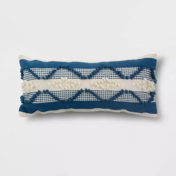 Decorative Woven Lumbar Throw Pillow Navy/Cream - Threshold™