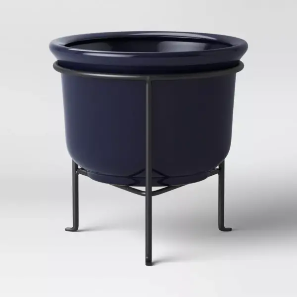 8" Ceramic Planter with Stand Blue - Threshold™