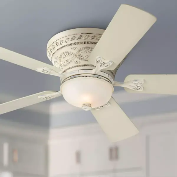 52" Casa Vieja French Hugger Ceiling Fan with Light LED Dimmable Remote Rubbed White Frosted Glass for Living Room Kitchen Bedroom