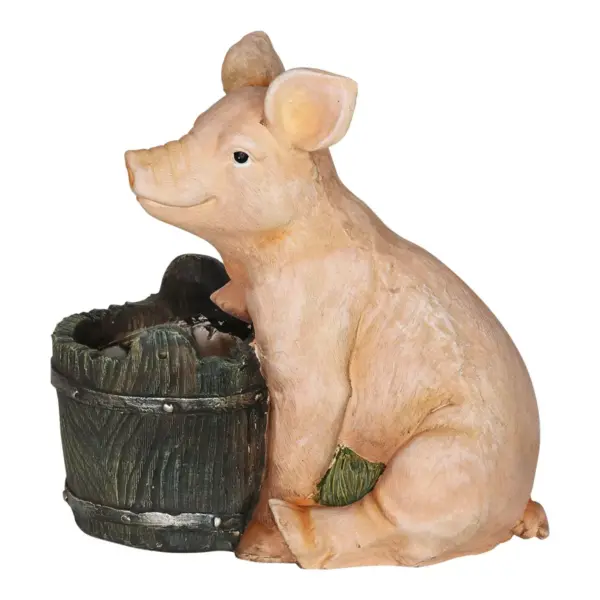 8.07" Resin Pig and Bucket Planter Brown/Pink - Exhart