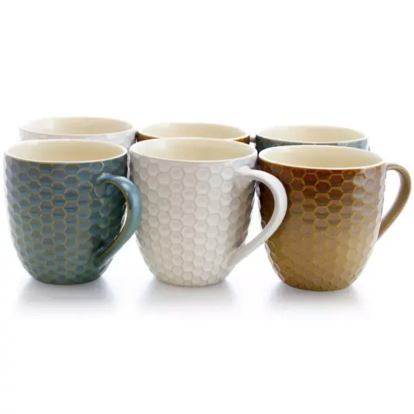 15oz 6pk Stoneware Modern Hexagon Assorted Mugs - Elama