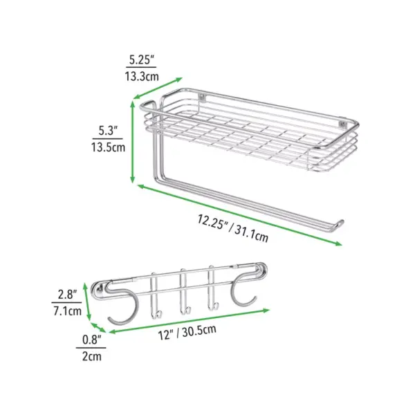 mDesign Wall Mount Metal Storage Organizers for Kitchen - 2 Piece Set - Chrome