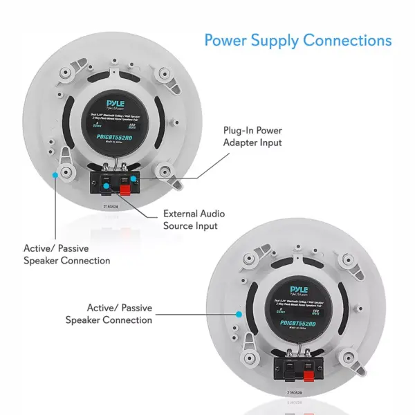 Pyle PDICBT552RD 150W Flush Mount in Wall or Ceiling 2 Way Bluetooth Speaker System Pair Kit with Round Cone and Polymer Tweeter, White