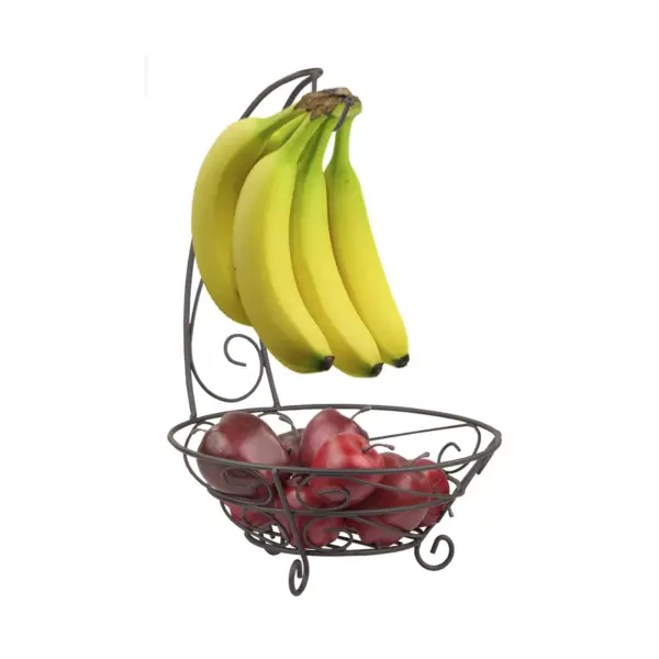 Home Basics Scroll Collection Steel Fruit Basket With Banana Tree, Bronze