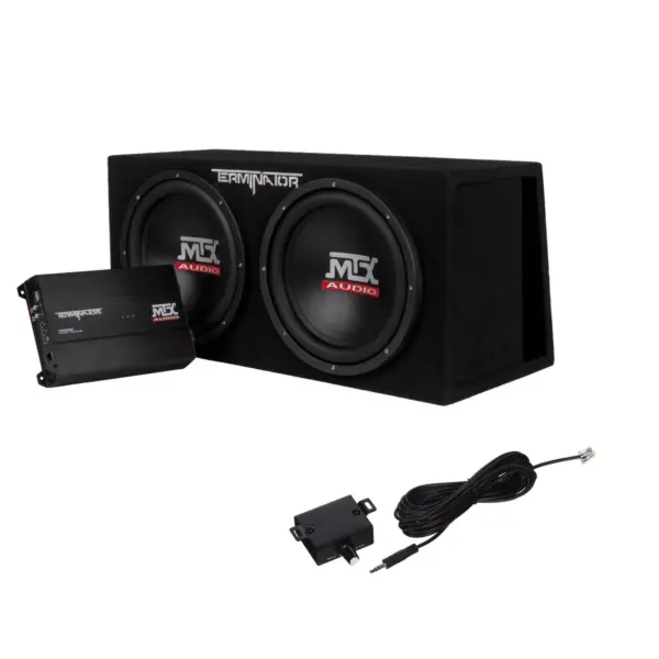 MTX TNP212DV 12 Inch 2000 Watt Dual Loaded Subwoofer Enclosure with Amplifier and MWA040 External Bass Control Knob Accessory