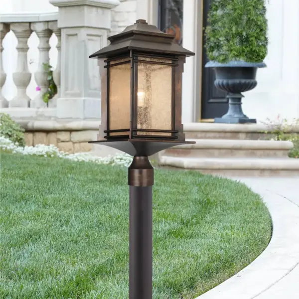 Franklin Iron Works Mission Outdoor Post Light Fixture LED Walnut Bronze 37 1/2" Frosted Cream Glass Exterior Garden Yard Driveway