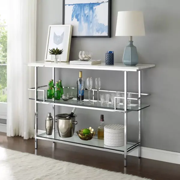 Aimee Bar with Paper Marble Top Chrome - Crosley