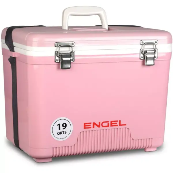 Engel UC19 19 Quart Fishing Live Bait Dry Box Ice Cooler with Stain/Odor-Resistant Surface and Shoulder Strap, Pink