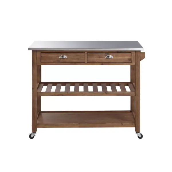 Sonoma Kitchen Cart with Stainless Steel Top Wire Brush Barnwood Brown - Boraam