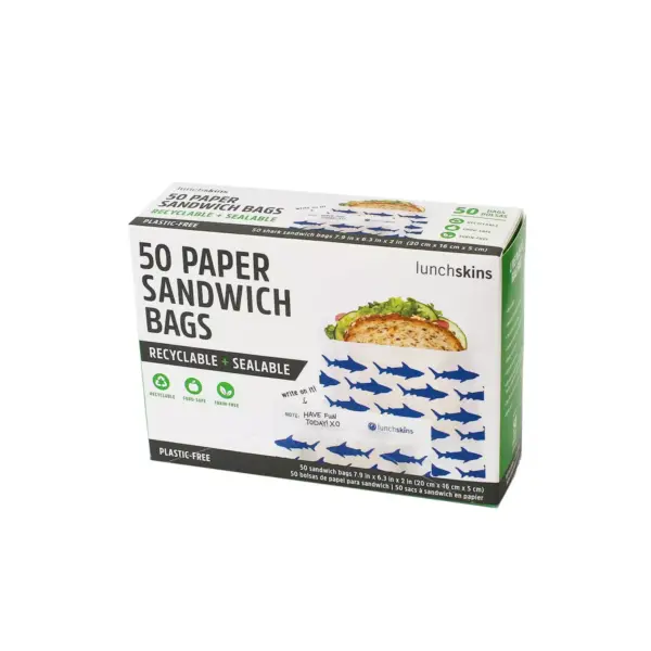 Lunchskins Recyclable & Sealable Paper Sandwich Bags - Shark - 50ct