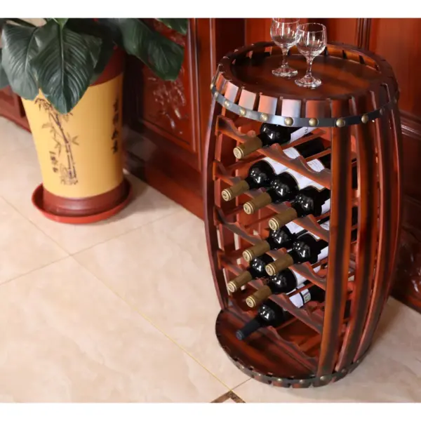 Vintiquewise Rustic Barrel Shaped Wooden Wine Rack for 23 Bottles