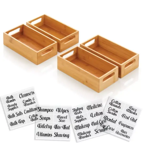 mDesign Bamboo Wood Storage Bin with Handles, 32 Labels, Set of 5  - Natural