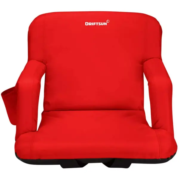 Driftsun Padded Folding Portable 6 Position Reclining Cushioned Stadium Seat Chair with Side Beverage Cup Holder and Backpack Carry Straps, Red