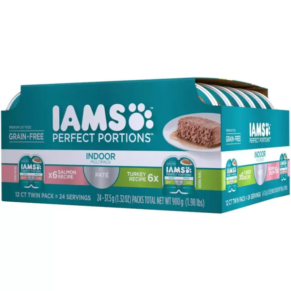 Iams Perfect Portions Grain Free Indoor Paté Salmon & Turkey Recipes Premium Wet Cat Food - 2.6oz/12ct Variety Pack